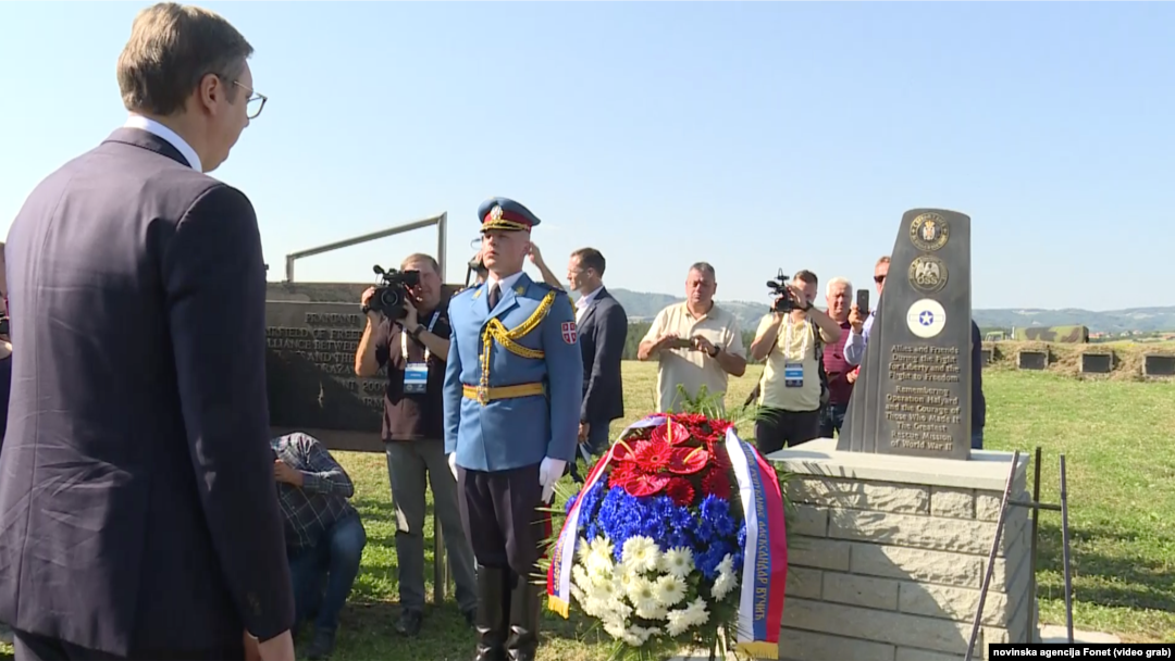 Predsednik Srbije Aleksandar Vučić u Pranjanima na obeležavanju 75. godina od Operacije Halijard, Foto: video grab