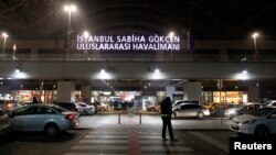 FILE - A general view of the main entrance of Sabiha Gokcen Airport of Istanbul, Turkey.