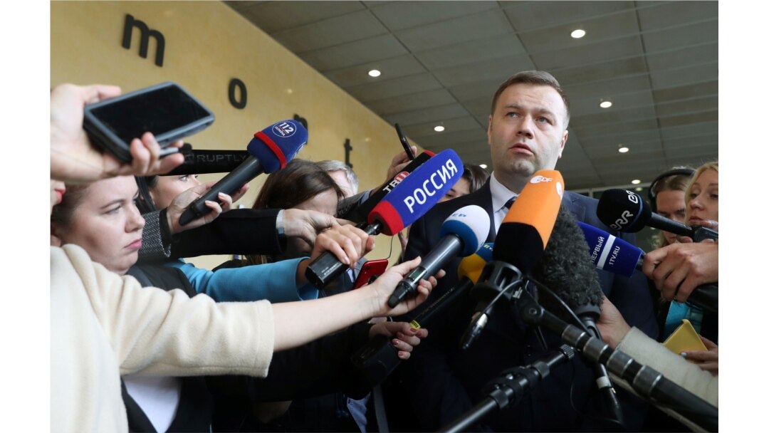 Ukraine's Minister of Energy and Environmental Protection Oleksiy Orzhel attends a news conference at the EU Commission headquarters in Brussels, Belgium Sept. 19, 2019.