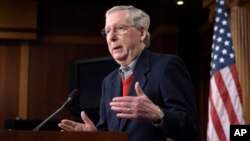 FILE - Senate Majority Leader Mitch McConnell of Kentucky speaks during a news conference in Washington, Dec. 12, 2016. 