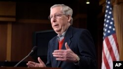 Senate Majority Leader Mitch McConnell of Kentucky, speaks during a news conference in Washington, Dec. 12, 2016. McConnell sees no need for a special panel to investigate reported Russian attempts to influence the recent U.S. election.