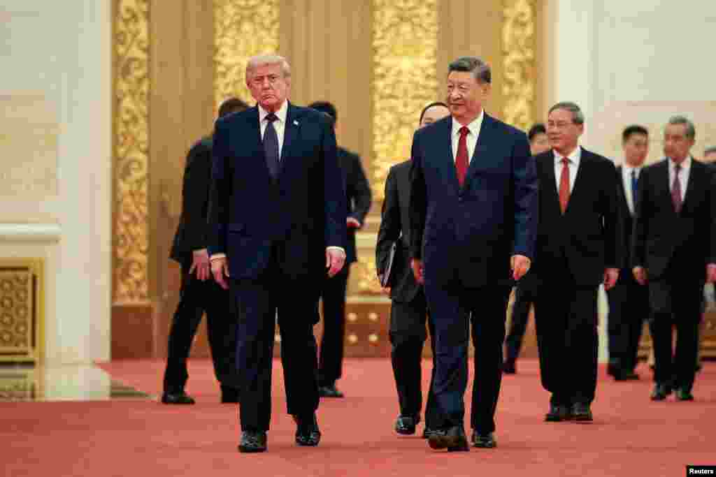 美国总统特朗普和中国国家主席习近平抵达人民大会堂，出席国宴。(2026年5月14日)