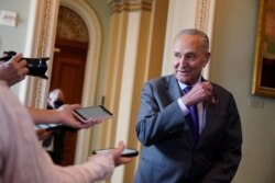 Senate Majority Leader Chuck Schumer (D-NY) speaks to reporters about the bipartisan infrastructure bill at the U.S. Capitol in Washington, July 28, 2021.