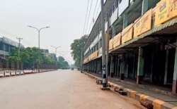 An empty road in Monywa, Capital of Sagaing Region in Myanmar, is seen during a "silent strike" against the military coup, March 24, 2021. (Credit: VOA Burmese Service)