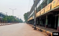 An empty road in Monywa, Capital of Sagaing Region in Myanmar, is seen during a "silent strike" against the military coup, March 24, 2021. (Credit: VOA Burmese Service)