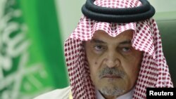 Saudi Arabian Foreign Minister Prince Saud Al-Faisal gestures during a news conference at his office in Riyadh December 4, 2012. 