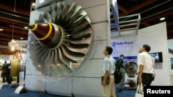 Model mesin pesawat Rolls-Royce yang dipamerkan di Taipei. (Foto: Dok)