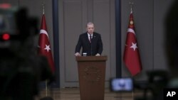 Turski predsednik Redžep Tajip Erdogan daje izjavu medijima pred odlazak iz Ankare u Francusku, 10. novembra 2018. 