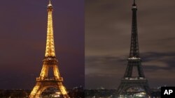 Lampu-lampu di sekitar Menara Eiffel di Paris dipadamkan (foto: ilustrasi). 