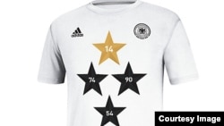 A new soccer shirt bearing four stars, one for each of Germany's World Cup wins, sold out within hours of the team's victory in Brazil. (Courtesy Adidas)