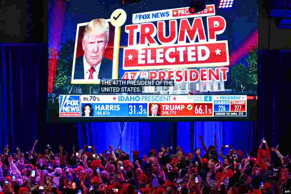 Fox News declares former U.S. President and Republican presidential candidate Donald Trump the next President of the United States during an election night event at the West Palm Beach Convention Center in West Palm Beach, Florida.