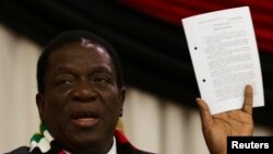 FILE: Zimbabwe President Emmerson Mnangagwa announces the date for the general elections in Harare, Zimbabwe, May 30, 2018. 