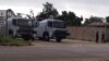 Police blocking the main entrance at Barbourfields Stadium in Bulawayo.