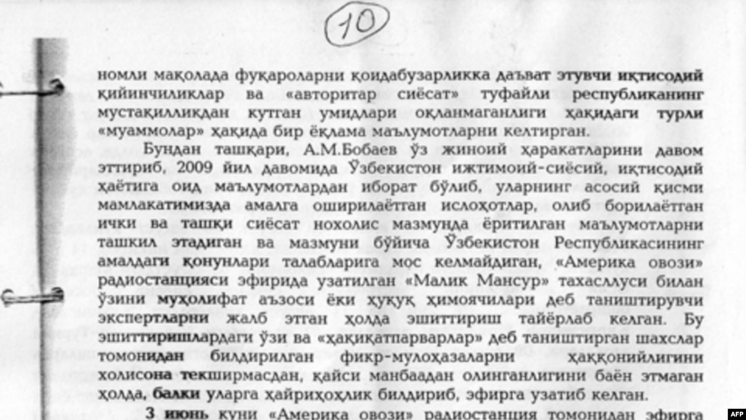 Amerika Ovozi muxbiriga berilgan ayblov xulosalari 10-bet