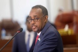 FILE - Somalia's Prime Minister Mohamed Hussein Roble speaks at the parliament in Mogadishu, Somalia, September 23, 2020.