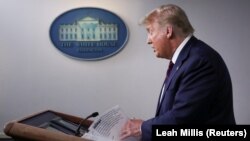 U.S. President Donald Trump speaks during a COVID-19 response news briefing at the White House in Washington, U.S., July 21, 2020.