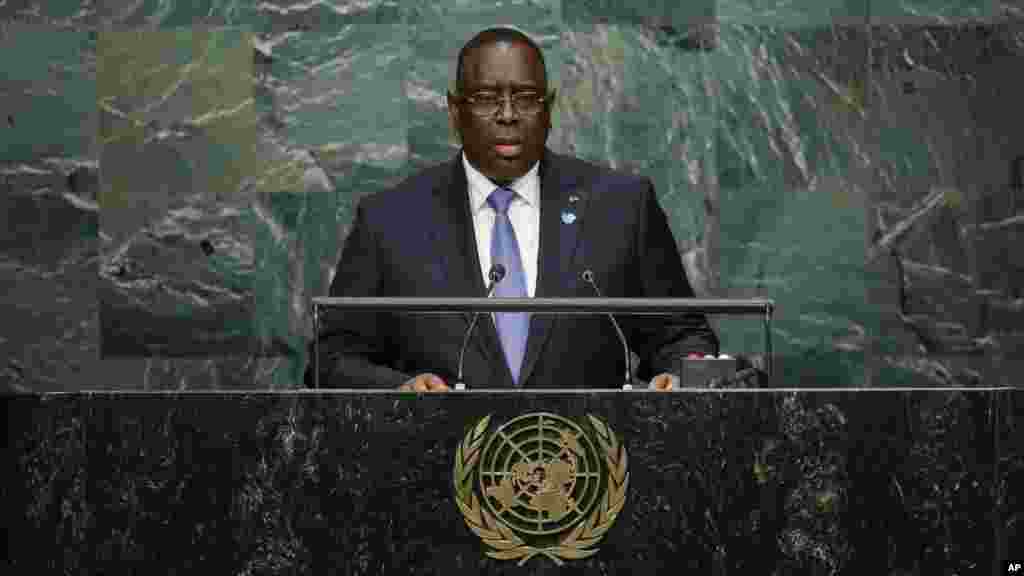 Macky Sall,&nbsp;le chef de l&#39;Etat du Sénégal, prononce un discours lors de la 70e session de l&#39;Assemblée générale de l&#39;ONU, au siège des Nations unies, 28 septembre 2015.