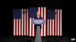 Democratic presidential candidate, former Vice President Joe Biden speaks during a campaign event, July 14, 2020, in Wilmington, Del. 