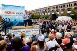 Democratic presidential candidate Sen. Michael Bennet speaks at the Des Moines Register Soapbox during a visit to the Iowa State Fair, Aug. 11, 2019, in Des Moines, Iowa.