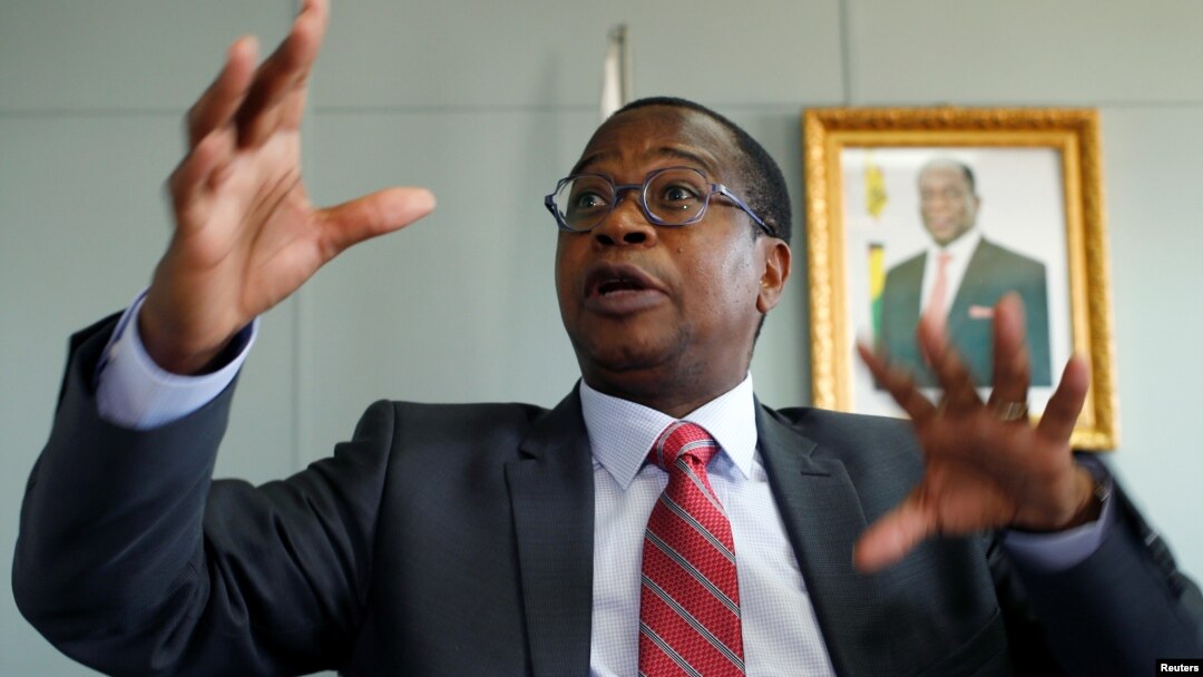 Finance Minister Mthuli Ncube gestures during a media briefing in Harare, Zimbabwe, Oct. 5, 2018. 
