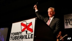 Former Auburn football coach Tommy Tuberville speaks to supporters after he defeated Jeff Sessions in Republican primary for U.S. Senate, July 14, 2020, in Montgomery, Ala.