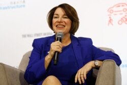 Democratic presidential candidate Sen. Amy Klobuchar of Minnesota speaks during a candidate forum on infrastructure at the University of Nevada-Las Vegas, Feb. 16, 2020, in Las Vegas.
