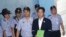 Lee Jae-yong, second from right, vice chairman of Samsung Electronics Co., arrives for his trial at the Seoul Central District Court in Seoul, South Korea, Aug. 7, 2017. 