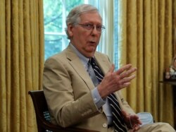 Senate Majority Leader Mitch McConnell speaks about legislation for additional coronavirus aid during a meeting with President Donald Trump in the Oval Office, July 20, 2020.