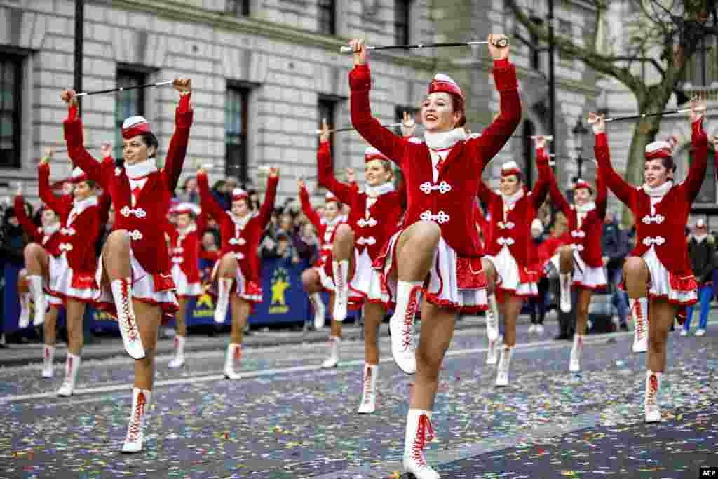 Participants take part in the annual New Year&#39;s Day Parade in central London.