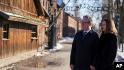 British Prime Minister Keir Starmer and his wife, Victoria Starmer, visit Auschwitz-Birkenau, a former German Nazi concentration and extermination camp, in Oswiecim, Poland, on Jan. 17, 2025.