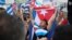People rally in solidarity with protesters in Cuba, in Little Havana neighborhood in Miami.