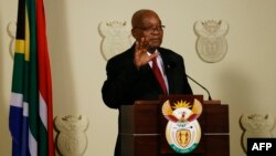 President of South Africa Jacob Zuma addresses the nation at the Union Buildings in Pretoria on February 14, 2018. (AFP PHOTO / Phill Magakoe)