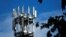 FILE - Relay antennas for mobile phone networks are pictured on a relay mast near Gross-Gerau, April 25, 2019. 