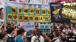 香港泛民多个政党和团体周六声援铜锣湾书店店长林荣基（美国之音海彦拍摄）