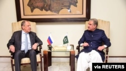 Russia's Foreign Minister Sergey Lavrov attends a meeting with his Pakistani counterpart Shah Mehmood Qureshi in Islamabad, Pakistan, Apr. 6, 2021. (Ministry of Foreign Affairs (MoFA)/ Handout via Reuters)