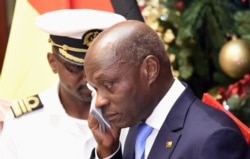 Guinea Bissau's president Jose Mario Vaz reacts as he delivers his New Year's speech, Dec. 31, 2019 at the Presidential Palace in Bissau.