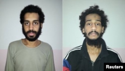 FILE - A combination picture released Feb. 9, 2018, shows Alexanda Kotey and El Shafee Elsheikh in undated handout pictures in Amouda, Syria. 