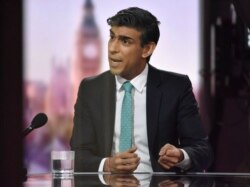 Britain's Chancellor of the Exchequer Rishi Sunak speaks on BBC TV's The Andrew Marr Show in London, Britain, Feb. 28, 2021. (Jeff Overs/BBC/Handout via Reuters)