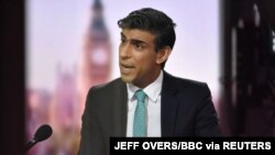 Britain's Chancellor of the Exchequer Rishi Sunak speaks on BBC TV's The Andrew Marr Show in London, Britain, Feb. 28, 2021. 