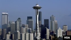 The Space Needle tower dominates the Seattle skyline and has become the city’s symbol. (Carol M. Highsmith)