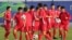 지난 2011년 1월 아시안컵에 출전하는 북한 축구대표팀 선수들이 카타르 도하 알가라파 훈련장에서 몸을 풀고 있다. (자료사진)