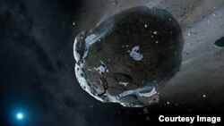 Ilustración de un asteroide rico en agua como los que suelen acercarse a la Tierra de vez en cuando sin ser detectados.
