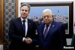 FILE —U.S. Secretary of State Antony Blinken meets with Palestinian President Mahmoud Abbas, amid the ongoing conflict between Israel and the Palestinian Islamist group Hamas, at the Muqata in Ramallah in the Israeli-occupied West Bank, November 5, 2023.