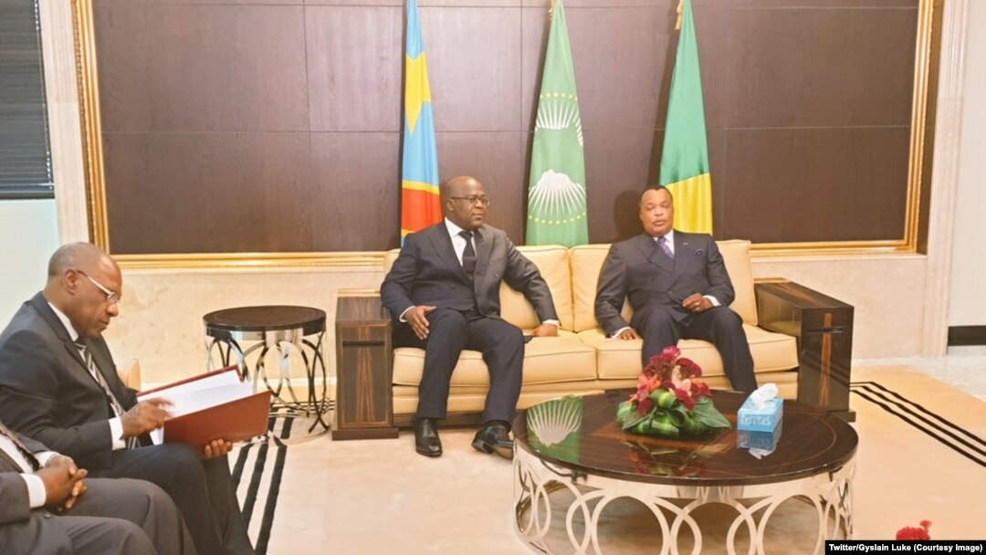  Ba Prezida Dennis Sassou Nguesso na Felix Tshisekedi baganira mu mwiherero i Brazzaville, tariki ya 7/2/2019