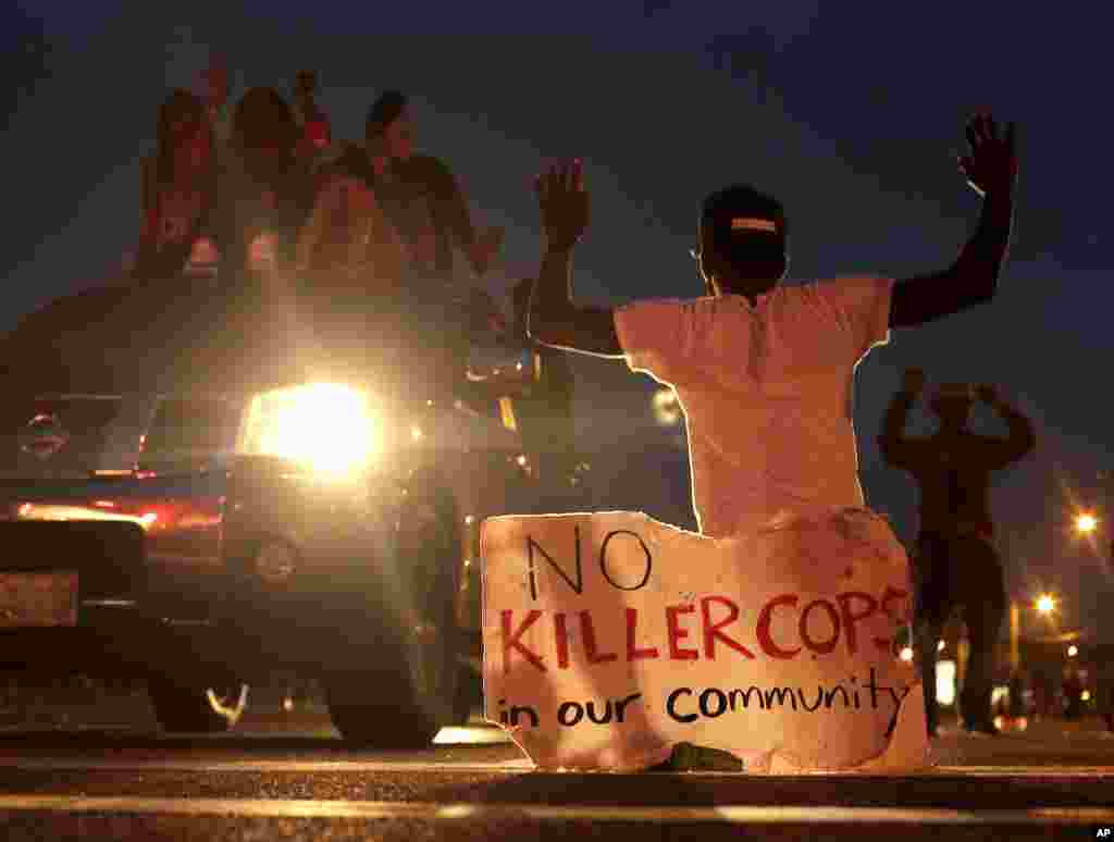 People protest the killing of Michael Brown, Ferguson, Missouri, Aug. 17, 2014.