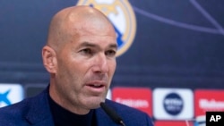 Zinedine Zidane speaks during press conference in Madrid, Spain, May 31, 2018