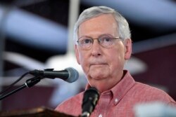 Senate Majority Leader Mitch McConnell, R-Ky., addresses the audience gathered at the Fancy Farm Picnic in Fancy Farm, Ky., Aug. 3, 2019.