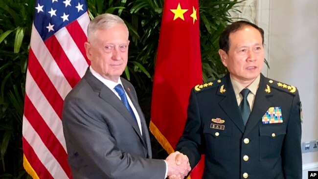 美国国防部长马蒂斯会晤中国国防部长魏凤和（2018年10月18号）