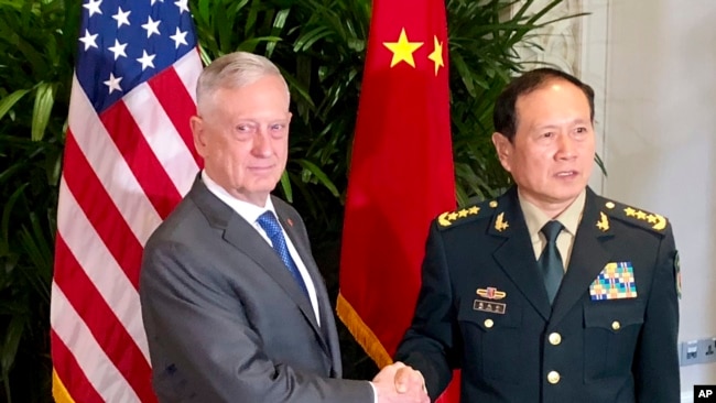美国国防部长马蒂斯会晤中国国防部长魏凤和（2018年10月18号）