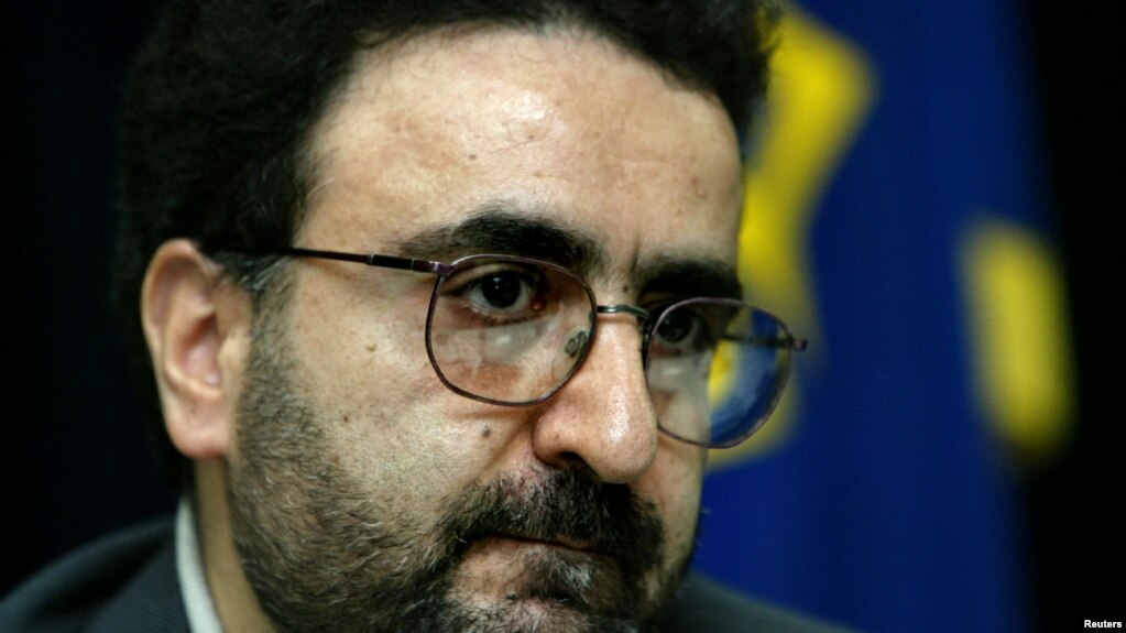 FILE - Mostafa Tajzadeh, a senior member of the reformist Islamic Iran Participation Front, speaks with journalists at a news conference in Tehran, Feb. 21, 2004. 